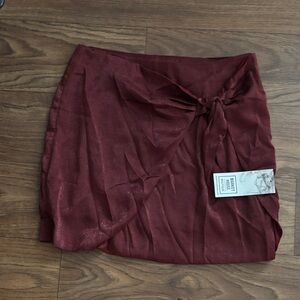 NWT Glam  Rich Burgundy Mini Skirt Wrap Front FLAW